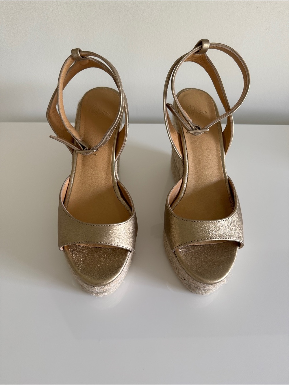 Castenar Metallic Gold Ankle-Strap Platform Wedge Sandal